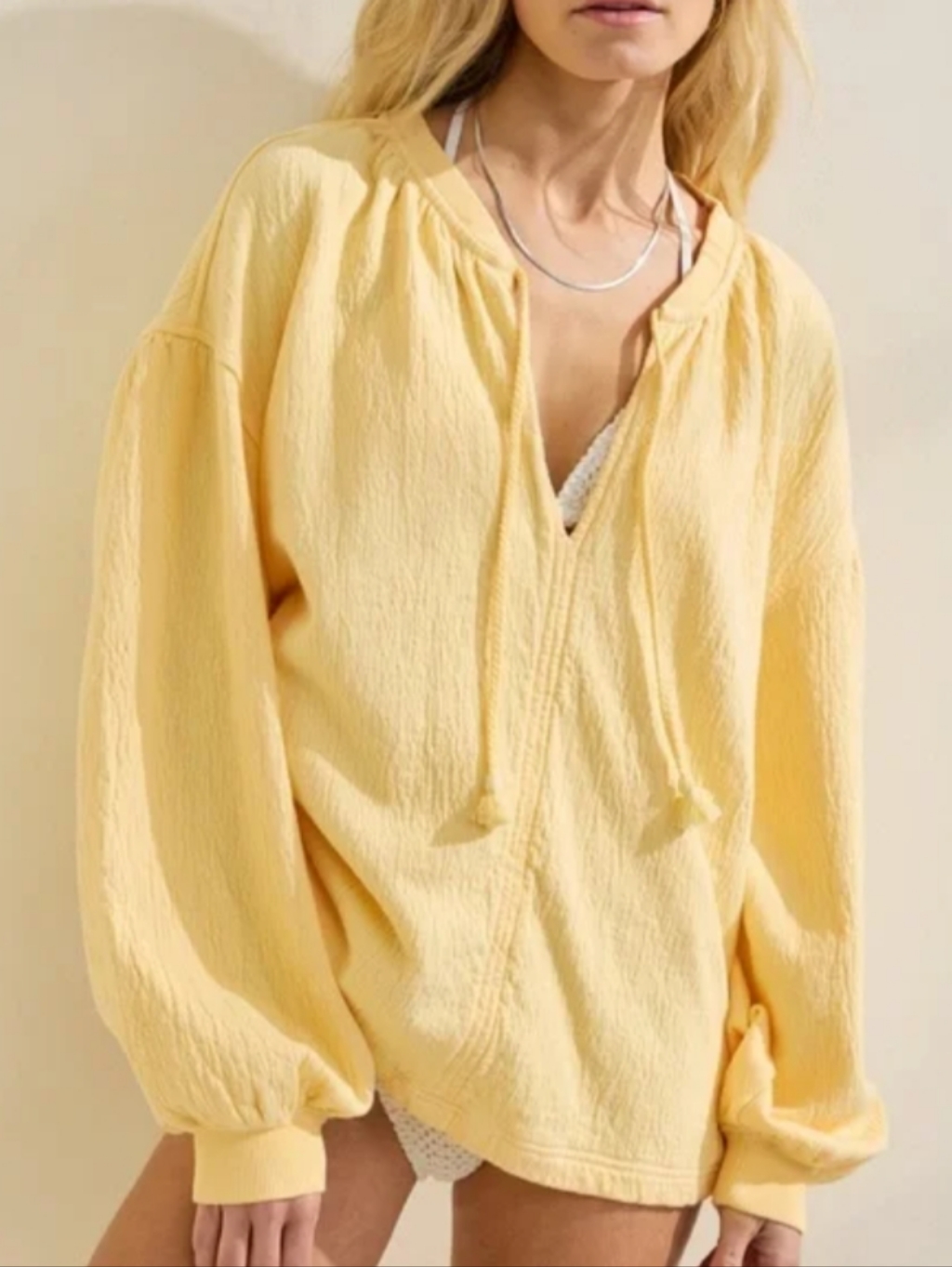 New Aerie Easy Street Sweatshirt In Light Yellow Size Large